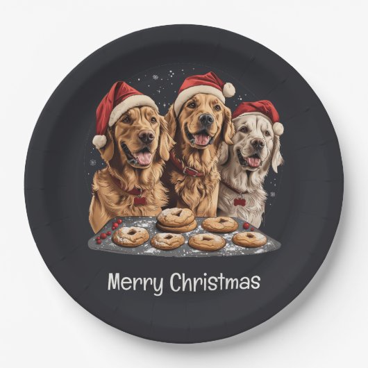 Vrolijk Kerstmis Gouden Retriever Honden Bakken Papieren Bordje (Voorkant)