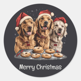 Vrolijk Kerstmis Gouden Retriever Honden Bakken Ronde Sticker