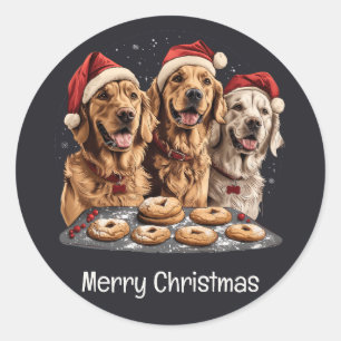 Vrolijk Kerstmis Gouden Retriever Honden Bakken Ronde Sticker