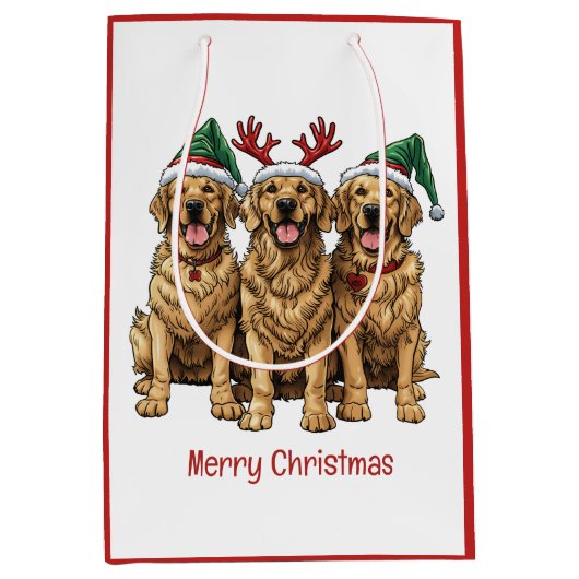 Vrolijk Kerstmis Gouden Retriever Honden Medium Cadeauzakje (Voorkant)