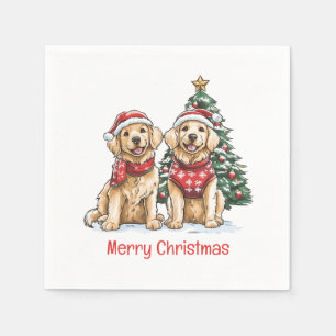 Vrolijk Kerstmis Gouden Retriever Honden Servet