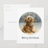 Vrolijk Kerstmis Gouden Retriever Puppy Feestdagenkaart (Voorkant / Achterkant)