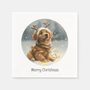 Vrolijk Kerstmis Gouden Retriever Puppy Servet