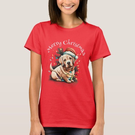 Vrolijk Kerstmis Gouden Retriever Puppy T-shirt (Voorkant)
