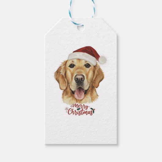 Vrolijk Kerstmis Gouden Retriver hond Cadeaulabel (Voorkant)