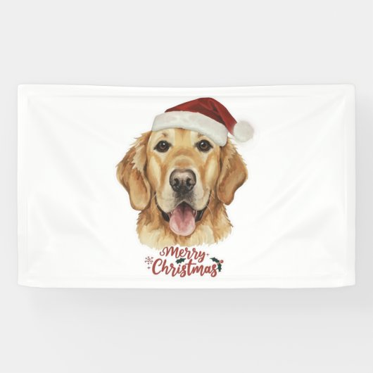 Vrolijk Kerstmis Gouden Retriver hond Spandoek (Horizontaal)
