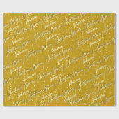Vrolijk Kerstmis Gouden Script Naam Mosterd Wit Cadeaupapier (Vlak)