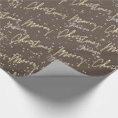 Vrolijk Kerstmis Gouden Script Naam Royal Brown Cadeaupapier (Hoek)