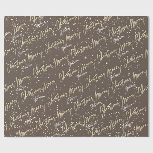 Vrolijk Kerstmis Gouden Script Naam Royal Brown Cadeaupapier (Vlak)