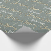 Vrolijk Kerstmis Gouden Script Naam Smoky Blue Cadeaupapier (Hoek)