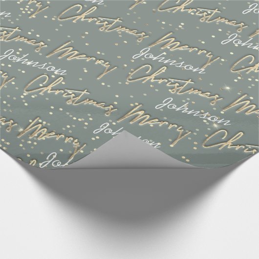 Vrolijk Kerstmis Gouden Script Naam Smoky Blue Cadeaupapier (Hoek)