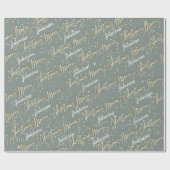 Vrolijk Kerstmis Gouden Script Naam Smoky Blue Cadeaupapier (Vlak)
