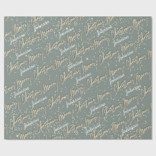 Vrolijk Kerstmis Gouden Script Naam Smoky Blue Cadeaupapier (Vlak)