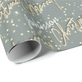Vrolijk Kerstmis Gouden Script Naam Smoky Blue Cadeaupapier (Rol Hoek)