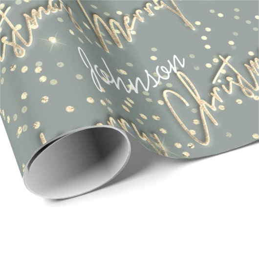 Vrolijk Kerstmis Gouden Script Naam Smoky Blue Cadeaupapier (Rol Hoek)