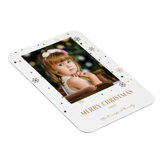 Vrolijk Kerstmis Gouden Sneeuwvlokken Familie Foto Magneet (Rechterzijde)