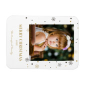 Vrolijk Kerstmis Gouden Sneeuwvlokken Familie Foto Magneet (Horizontaal)