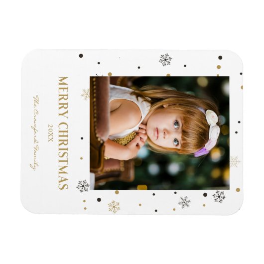 Vrolijk Kerstmis Gouden Sneeuwvlokken Familie Foto Magneet (Horizontaal)