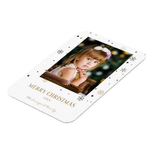 Vrolijk Kerstmis Gouden Sneeuwvlokken Familie Foto Magneet (Linkerzijde)