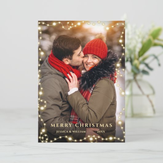 Vrolijk Kerstmis Gouden Sparkle 2 FOTO Groet Feestdagenkaart (Staand voorkant)