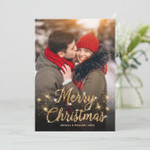 Vrolijk Kerstmis Gouden Sparkle 4 FOTO Groet Feestdagenkaart (Staand voorkant)