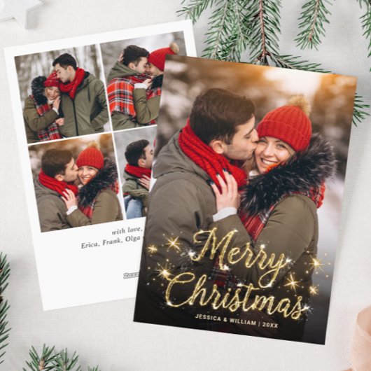 Vrolijk Kerstmis Gouden Sparkle 5 FOTO Groet Feestdagenkaart