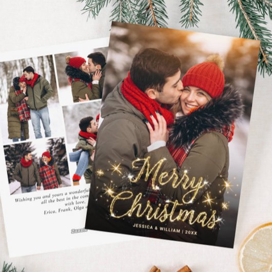 Vrolijk Kerstmis Gouden Sparkle 5 FOTO Groet Feestdagenkaart