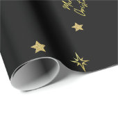 Vrolijk Kerstmis Gouden Sterpatronen in het Zwart Cadeaupapier (Rol Hoek)