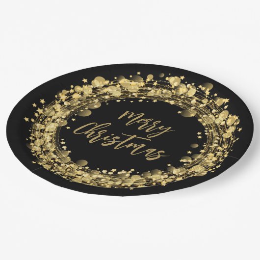 Vrolijk Kerstmis Gouden Sterren Papieren Bordje (Gekanteld)