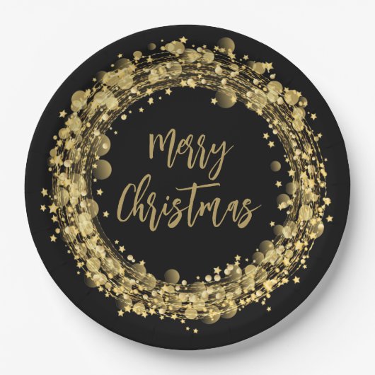 Vrolijk Kerstmis Gouden Sterren Papieren Bordje (Voorkant)