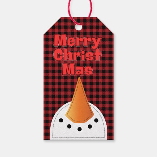 Vrolijk Kerstmis Grappig Bold Sneeuwman Rustiek La Cadeaulabel (Voorkant)