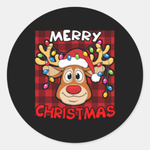 Vrolijk Kerstmis Grappig Rendier Xmas Familie Ronde Sticker