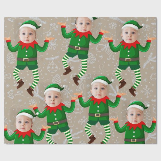 Vrolijk Kerstmis Grappig Santa's Elves Custom Face Cadeaupapier (Vlak)