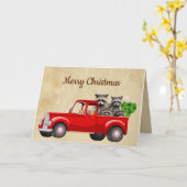 Vrolijk Kerstmis Grappige Wasbeer Vrachtwagen Dier Kaart (Gele Bloem)