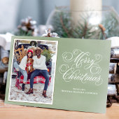 Vrolijk Kerstmis Groen Elegant Script Foto Feestdagenkaart