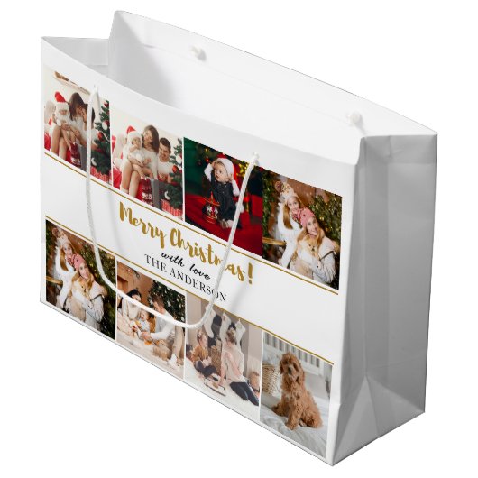 Vrolijk Kerstmis Groen Elegante Moderne Foto's Groot Cadeauzakje (Voorkant Gekanteld)