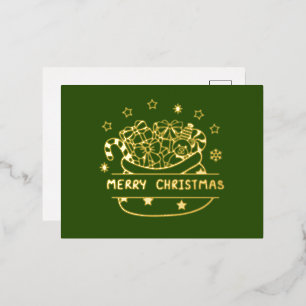 Vrolijk Kerstmis Groen en Gouden Folie Feestdagen Briefkaart