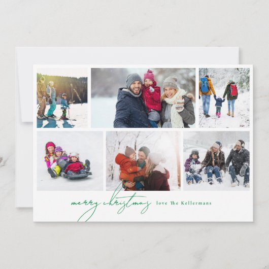 Vrolijk Kerstmis Groen geschreven | 9 multi foto Feestdagenkaart (Voorkant)