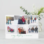 Vrolijk Kerstmis Groen geschreven | 9 multi foto Feestdagenkaart (Staand voorkant)