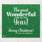 Vrolijk Kerstmis Groen Glitter Mousserende Wijn La Sparkling Wijnetiket (Enkel label)