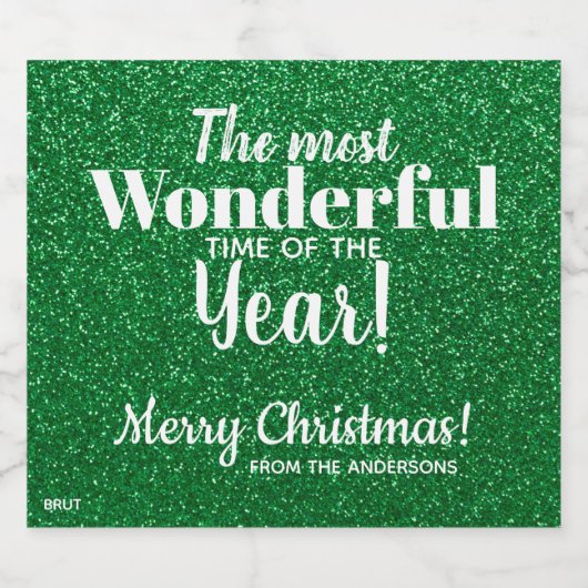 Vrolijk Kerstmis Groen Glitter Mousserende Wijn La Sparkling Wijnetiket (Enkel label)
