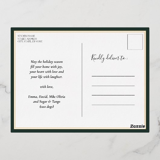 Vrolijk Kerstmis Groen Goud Kalligrafie Niet Foto Folie Feestdagen Briefkaart (Achterkant)