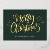 Vrolijk Kerstmis Groen Goud Kalligrafie Niet Foto Folie Feestdagenkaart (Voorkant)