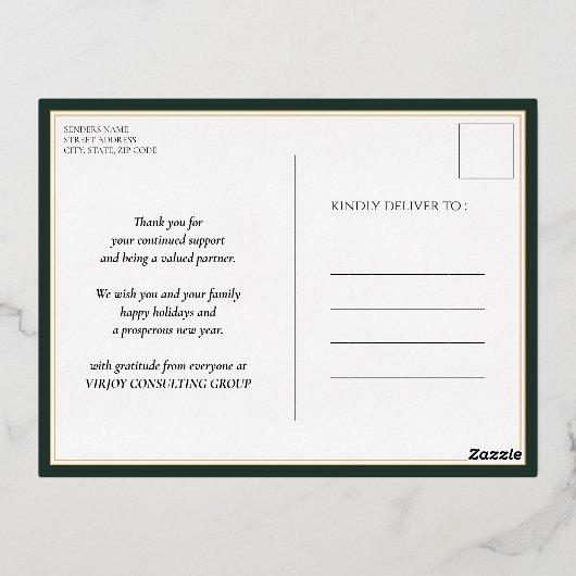 Vrolijk Kerstmis Groen Goud Kalligrafie Zakelijk Folie Feestdagen Briefkaart (Achterkant)