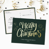 Vrolijk Kerstmis Groen Goud Kalligrafie Zakelijk Folie Feestdagen Briefkaart