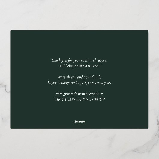 Vrolijk Kerstmis Groen Goud Kalligrafie Zakelijk Folie Feestdagenkaart (Achterkant)