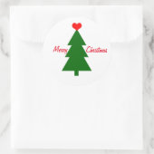 Vrolijk Kerstmis Groen Kerstboom Rood Hart Ronde Sticker (Tas)