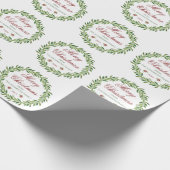 Vrolijk Kerstmis Groen Krans Familie Cadeaupapier (Hoek)