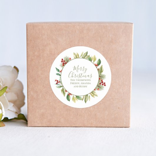 Vrolijk Kerstmis groen krans op maat Ronde Sticker