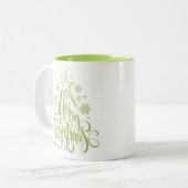 Vrolijk Kerstmis Groen Modern Tweekleurige Koffiemok (Voorkant links)